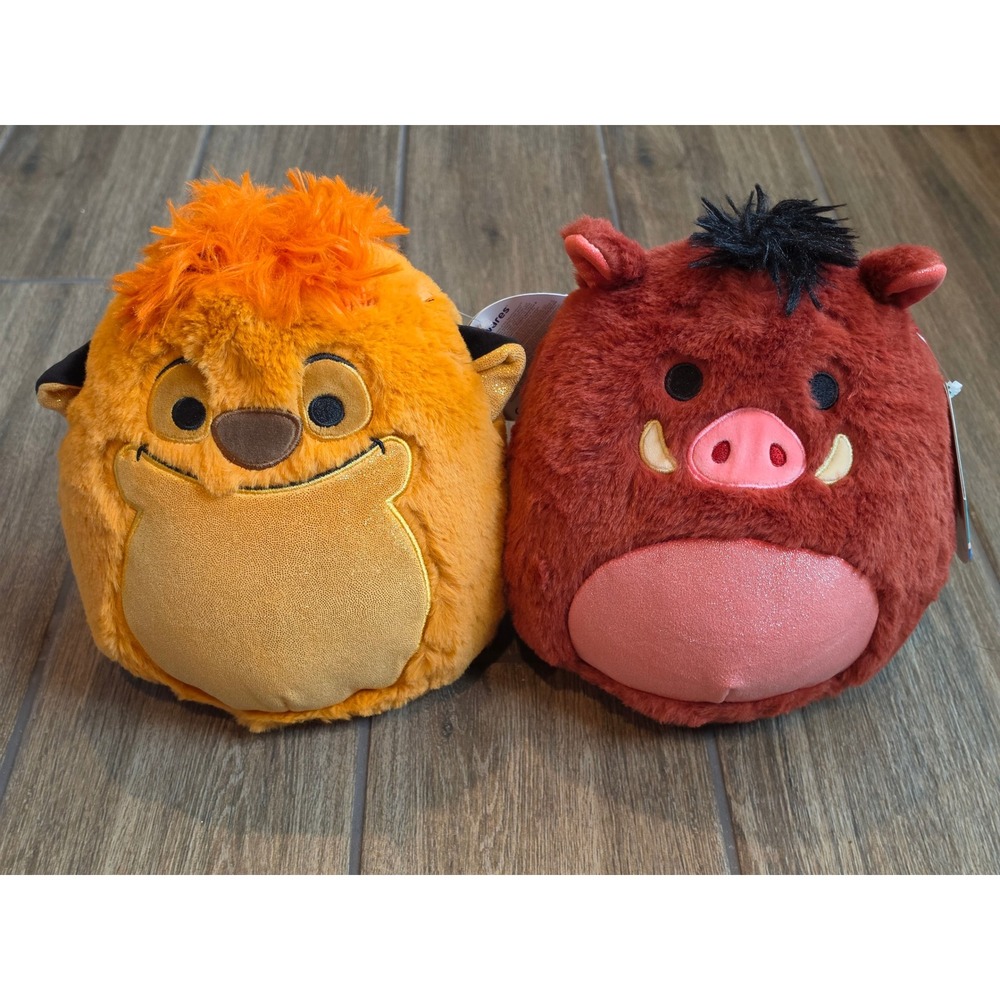 Disney Lion King 30th Anniversary Squishmallows Fuzz-A-Mallows Timon Pumbaa Set